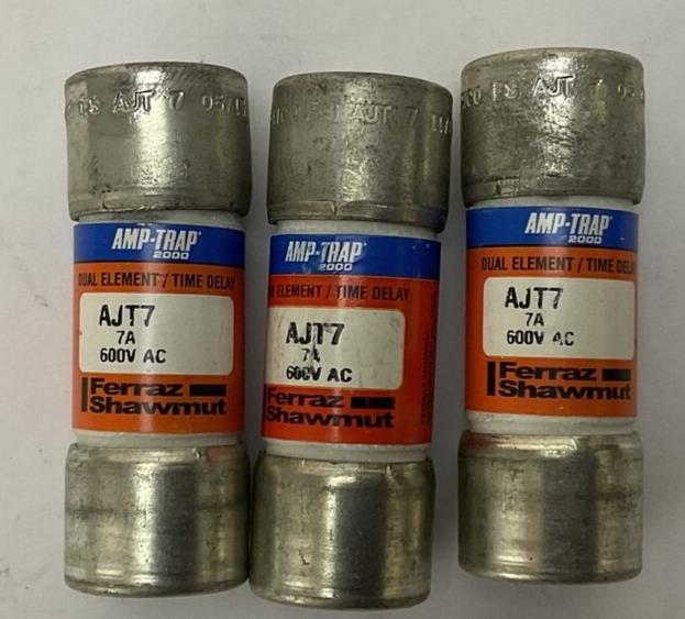 FERRAZ SHAWMUT AJT7 AMP-TRAP 2000 7A 600VAC DUAL ELEMENT (LOT OF 3)