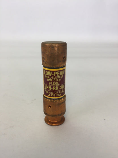 BUSSMAN LOW-PEAK LPN-RK-30 DUAL ELEMENT TIME-DELAY FUSE 250VAC 30AMP (BOX OF 10)