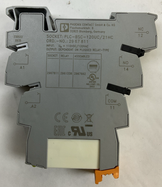 PHOENIX CONTACT PLC-BSC-120UC/21HC TERMINAL BLOCK 29 61 338 RELAY 16A 250VAC