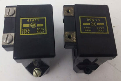 ALLEN BRADLEY 69A11, COIL, 440V @ 60HZ, 380V @ 50HZ,SIZE 00, SER. K, LOT OF 2