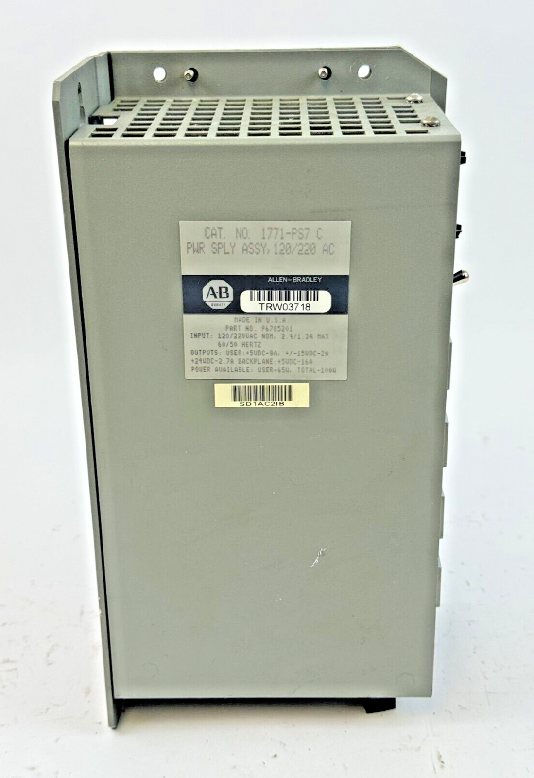 ALLEN-BRADLEY - 1771-PS7 SER. C - POWER SUPPLY MODULE - 2.4 A, 220 VAC, 60/50 HZ