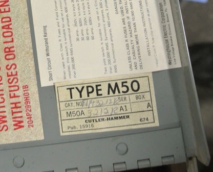 CUTLER-HAMMER FDPT3212R TYPE M50 - TWIN PANELBOARD SWITCH - 240VAC, 30A, 3-POLE