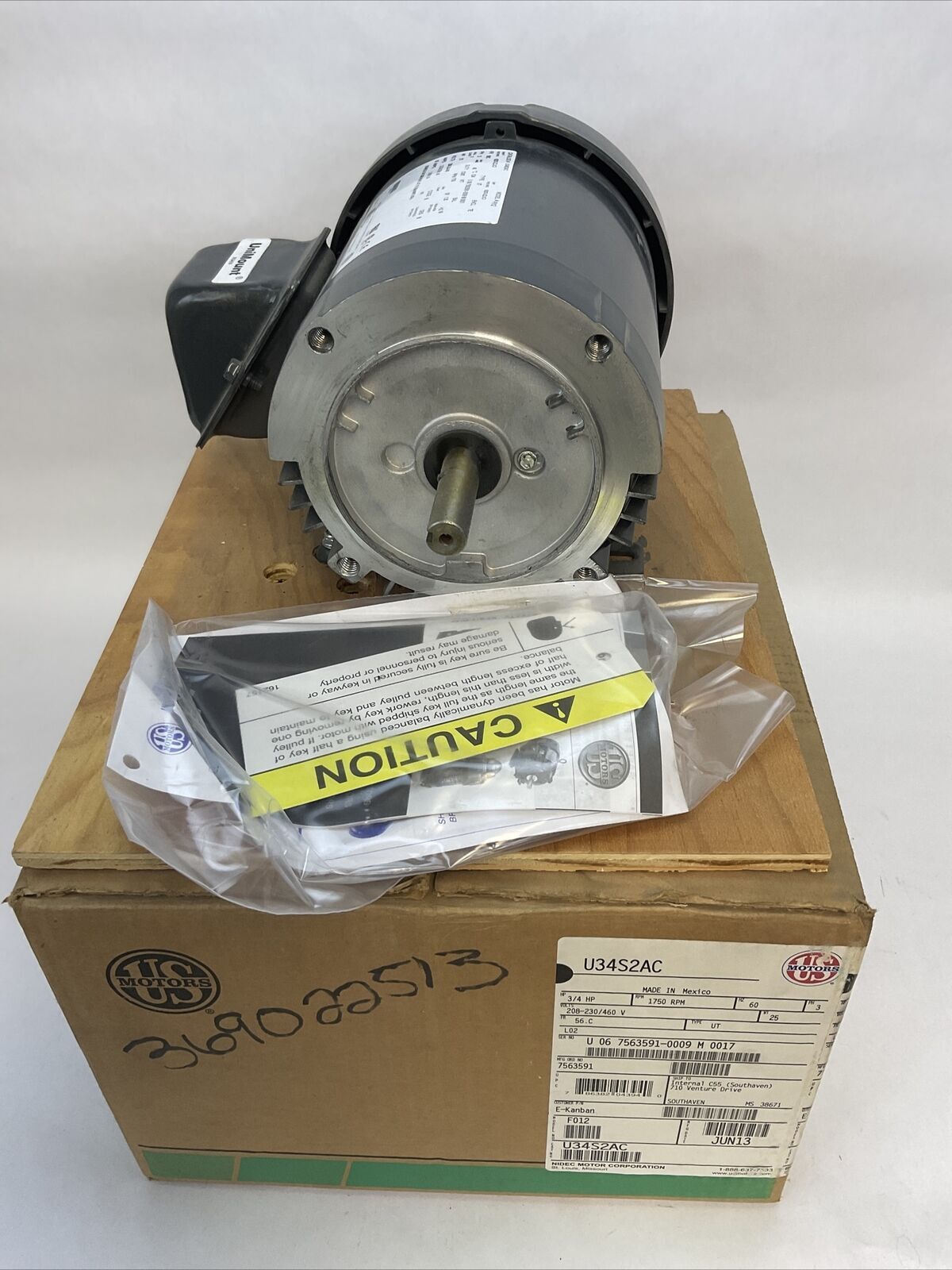 US MOTORS U34S2AC MOTOR 3/4HP 1750RPM 3PH 208-230/460V 2.70-2.70/1.40AMP