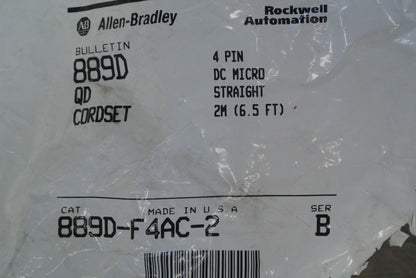 ALLEN-BRADLEY 889D-F4AC-2 QD CORDSET 4-PIN DC MICRO STRAIGHT / 2M - NEW SURPLUS