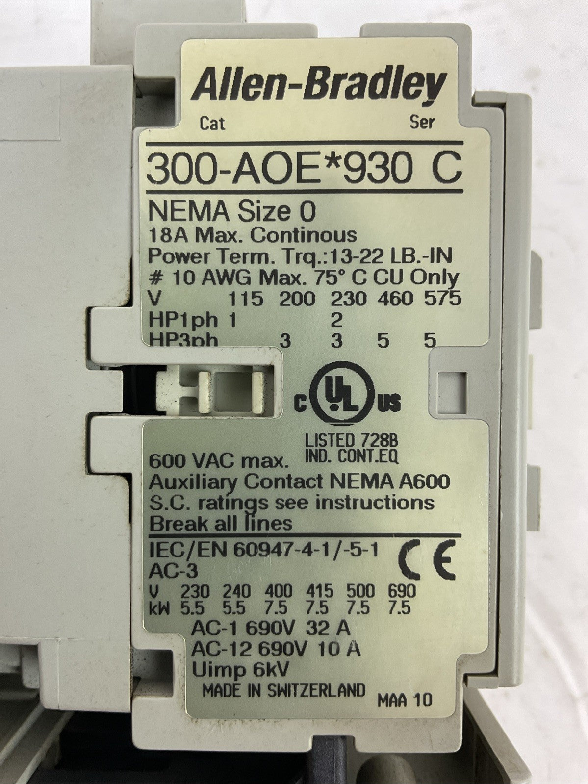 ALLEN BRADLEY STARTER (300-AOE*930 SER C COIL 24VDC + 193-ED1CB 1.0-5.0A SER C)