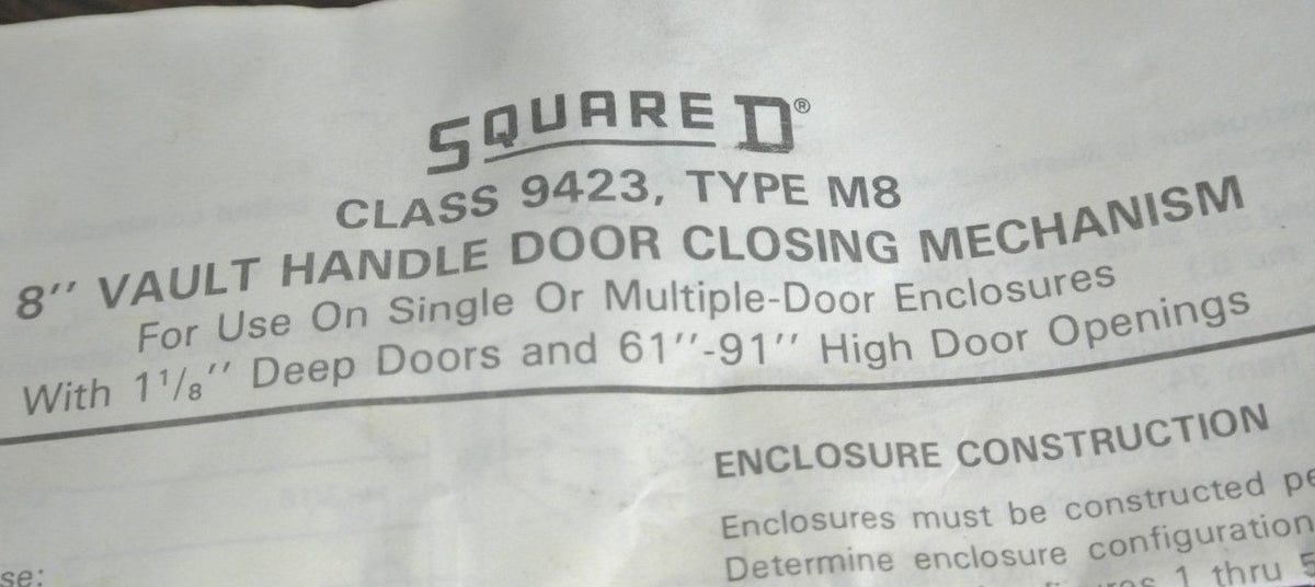 SQUARE D 9423 M8 - 8" VAULT HANDLE DOOR CLOSING MECHANISM - NEW SURPLUS