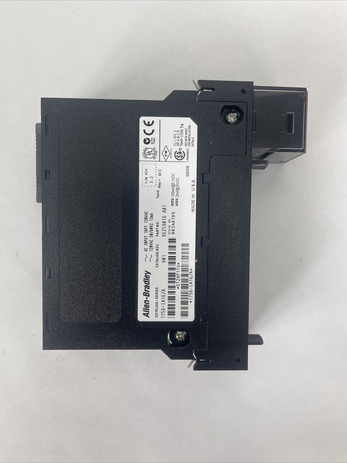 ALLEN BRADLEY 1756-IA16 SER A CATALOG REV H01 F/W REV 3.2 AC INPUT 16PT 120VAC