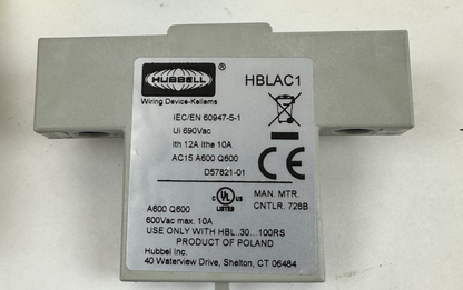 HUBBELL HBLAC1 CIRCUIT-LOCK AUXILIARY CONTACT 10A 600VAC