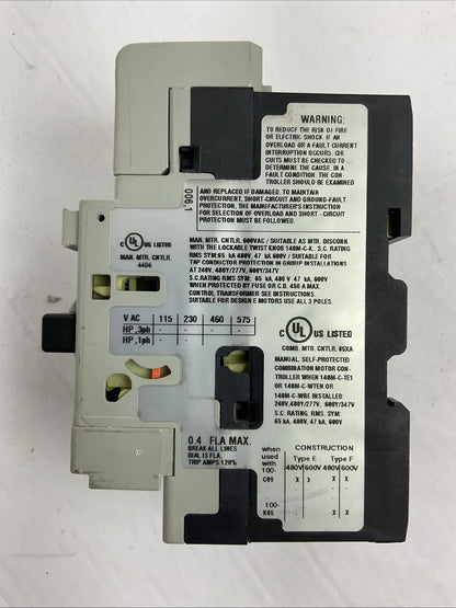 ALLEN-BRADLEY 140M-C2E-A40 SER C MOTOR CIRCUIT BREAKER 140M-C-AFA11 140M-C-TE1