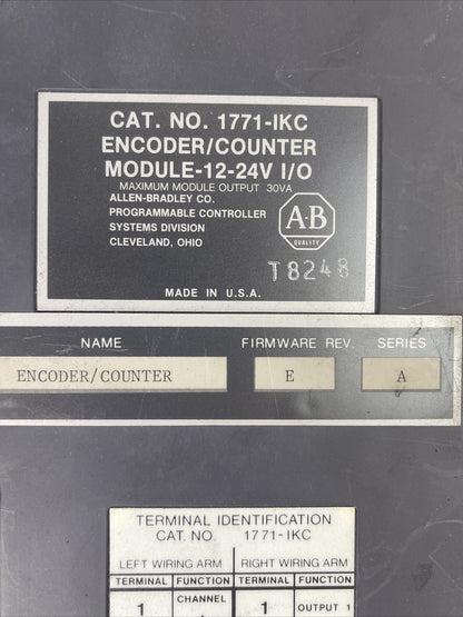 ALLEN BRADLEY 1771-IKC ENCODER/COUNTER MODULE 12-24V I/O SERIES A FIRMWARE REV E