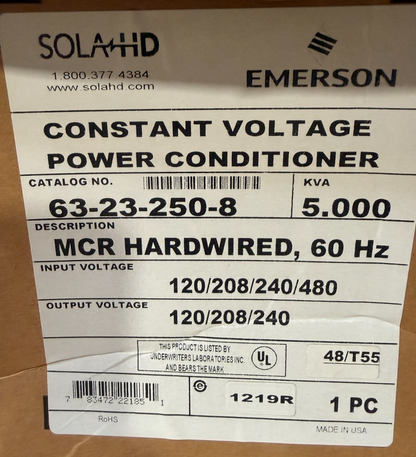 EMERSON 63-23-250-8 CONSTANT VOLTAGE POWER CONDITIONER 5 KVA 120/208/240/480