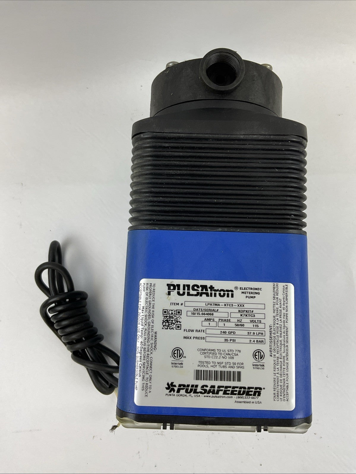 PULSATRON LPH7MA-KTC3-XXX ELECTRONIC METERING PUMP 115V 1A 1PH 35PSI 2.4BAR