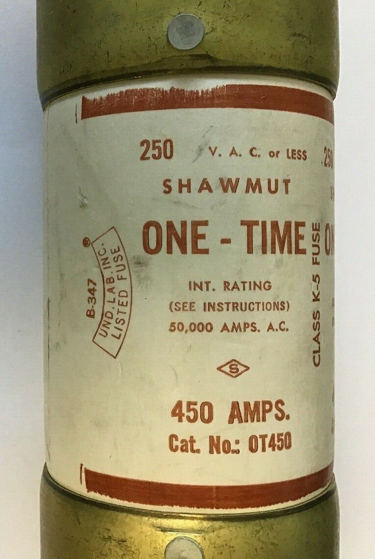 SHAWMUT OT450 450A 250VAC ONE-TIME FUSE CLASS K-5
