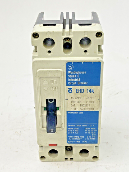 CUTLER HAMMER - WESTINGHOUSE - EHD2015 -  CIRCUIT BREAKER - 15A/2 POLE/480 VAC