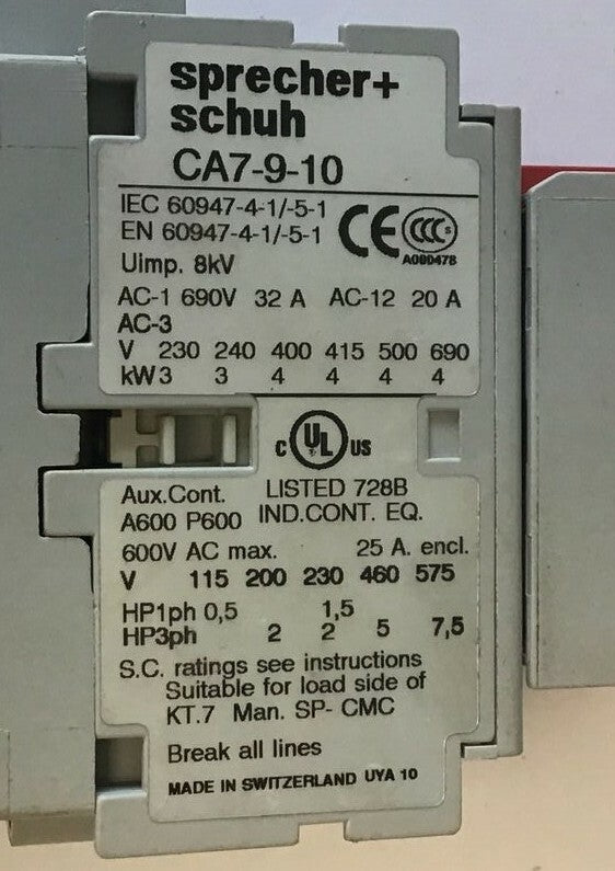 SPRECHER+SCHUH CAS7-9-14C SAFETY CONTACTOR 600VAC