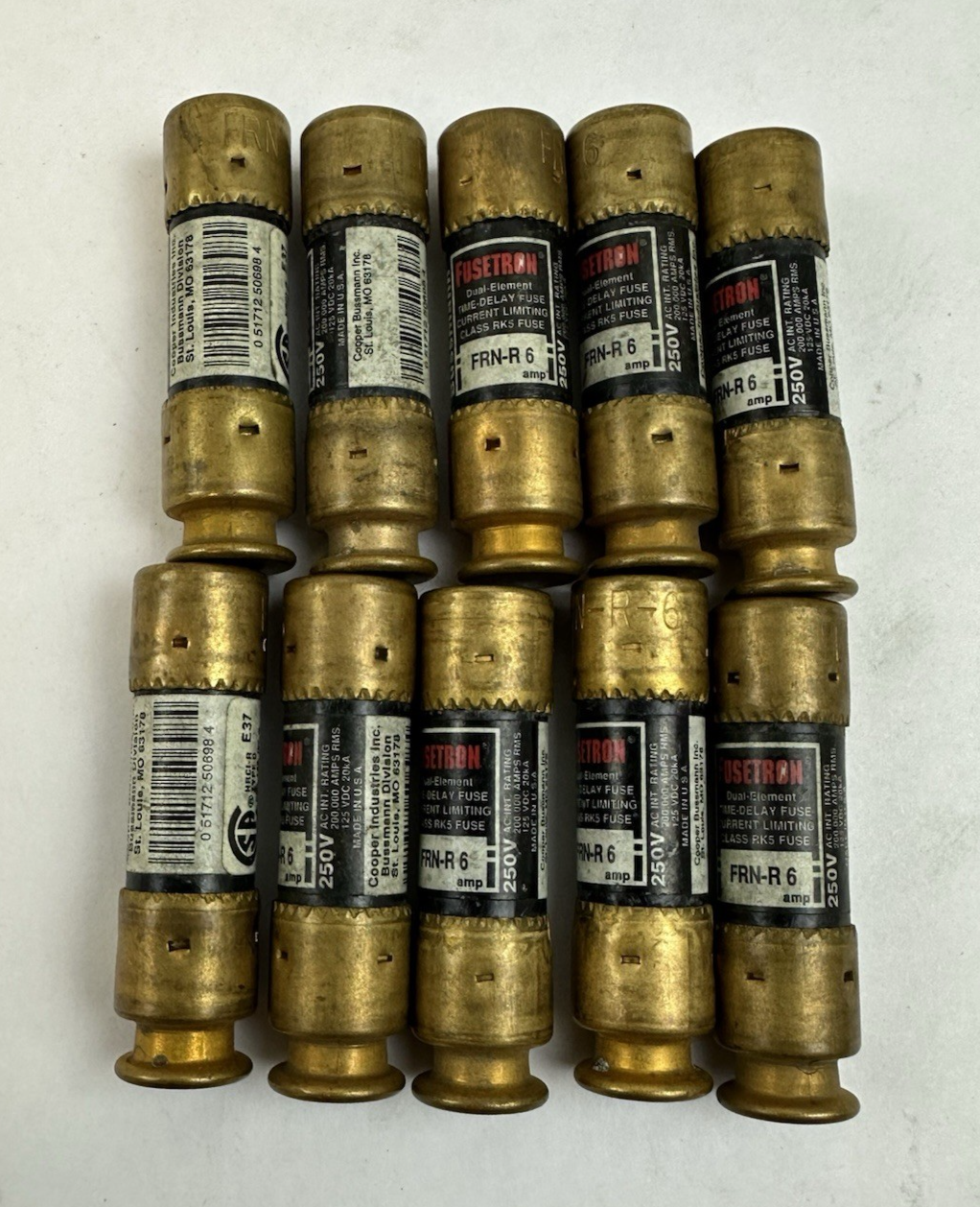 BUSSMANN FUSETRON FRN-R6 DUAL ELEMENT TIME DELAY CLASS RK5 FUSE 250V LOT OF 10