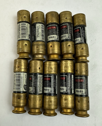 BUSSMANN FUSETRON FRN-R6 DUAL ELEMENT TIME DELAY CLASS RK5 FUSE 250V LOT OF 10