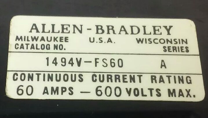 ALLEN BRADLEY 1494V-FS60, 60A, 600V, TRAILER FUSE BLOCK, 1494VFS60, 1494V