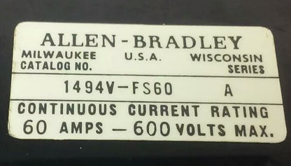 ALLEN BRADLEY 1494V-FS60, 60A, 600V, TRAILER FUSE BLOCK, 1494VFS60, 1494V