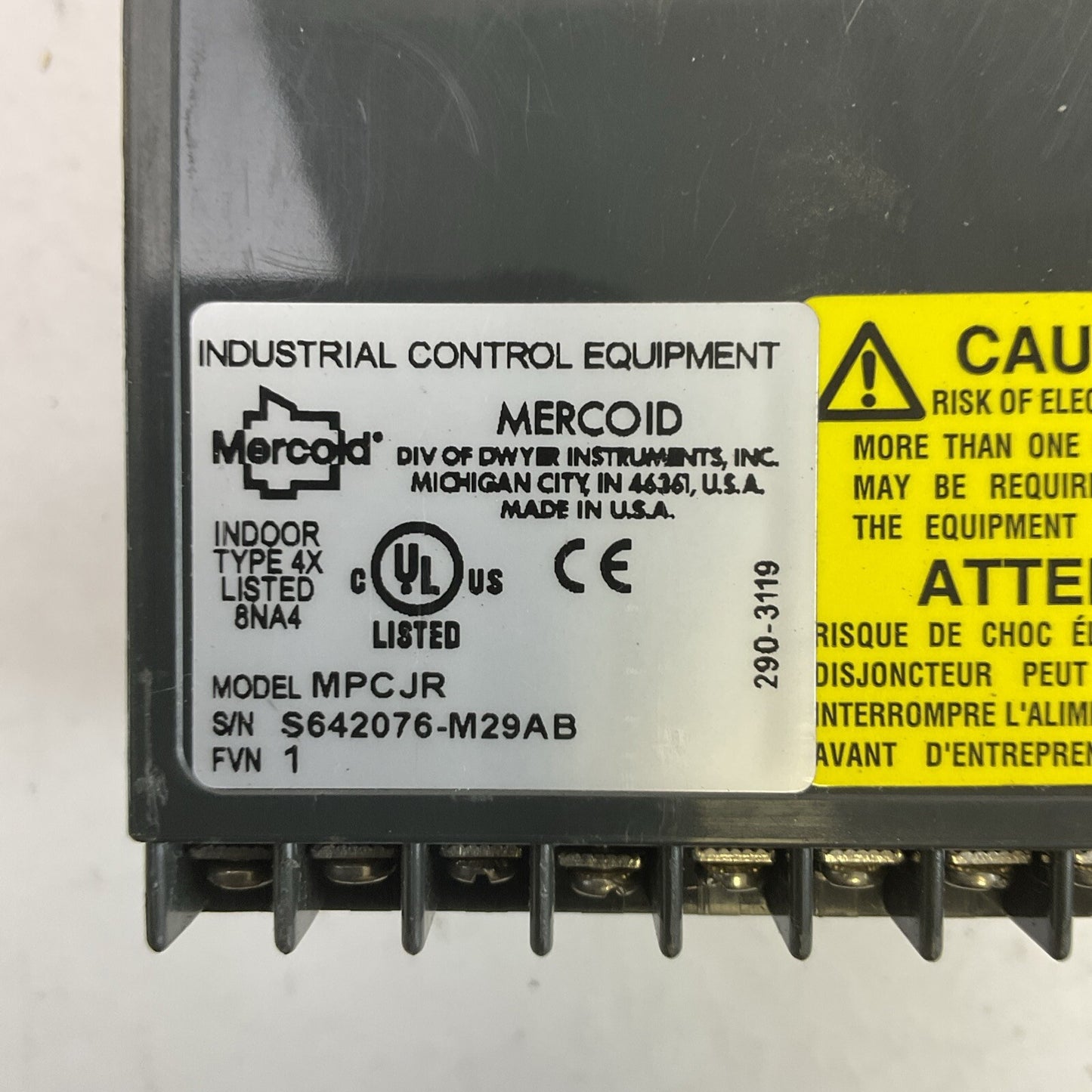 MERCOID MPCJR INDOOR TYPE 4X FVN 1 PUMP CONTROLLER INDUSTRIAL CONTROL EQUIPMENT