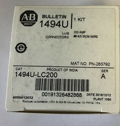 ALLEN BRADLEY 1494U-LC200 LUG CONNECTORS KIT 200AMP SER.A