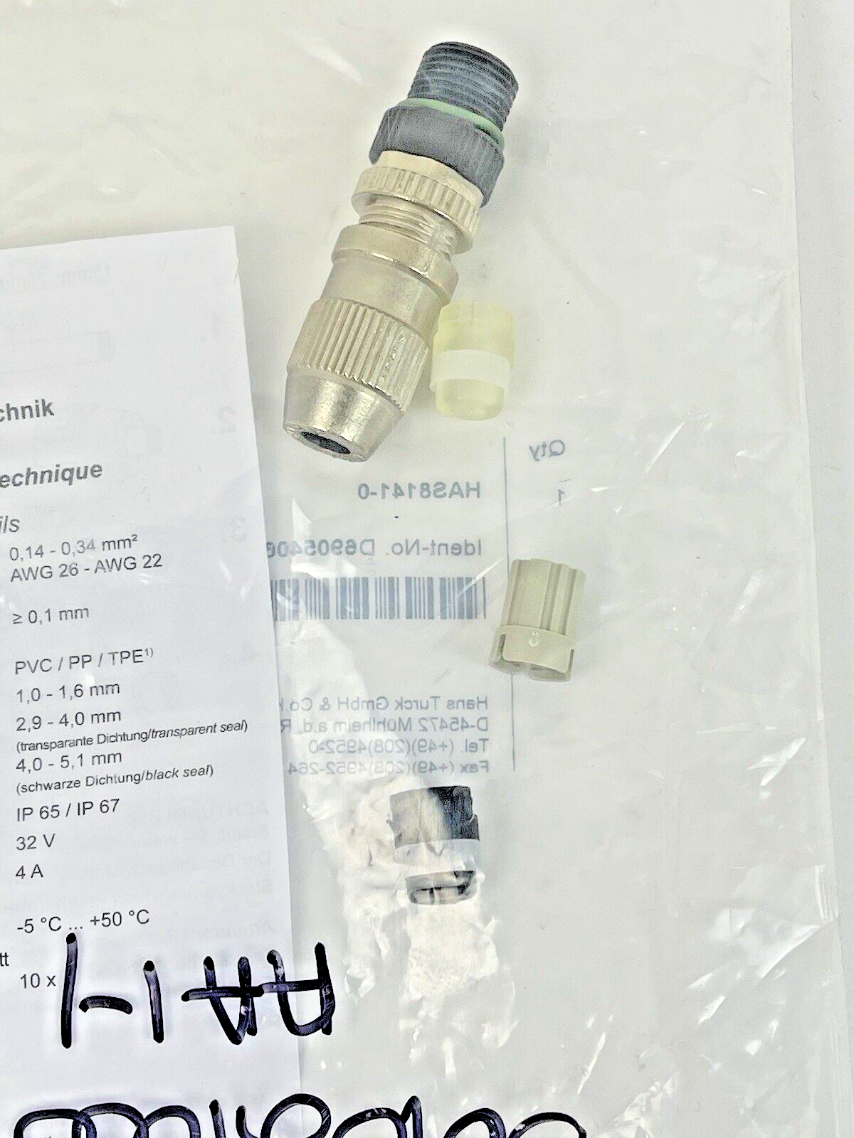 TURCK - HAS8141-0 - CIRCULAR CONNECTOR M12 - BS8146-0 - W/ HARAX RAPID TERMINAT