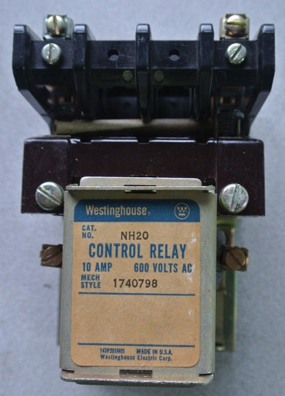 WESTINGHOUSE NH20A CONTROL RELAY - 600V, 10A - 120V COIL - NEW SURPLUS - NH20
