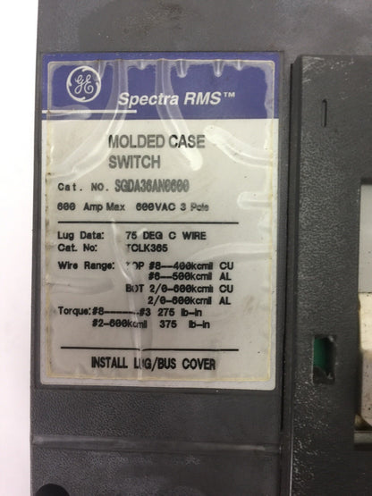 GE SGDA36AN0600 CIRCUIT BREAKER 600VAC 600A 3P SPECTRA RMS SGDA36A00060 TRIP