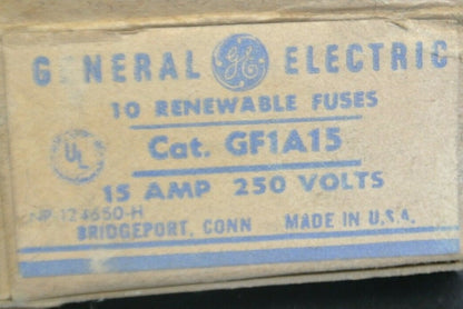 BOX of 10 / GENERAL ELECTRIC GF1A15 RENEWABLE FUSE / 15A / 250V / NEW SURPLUS
