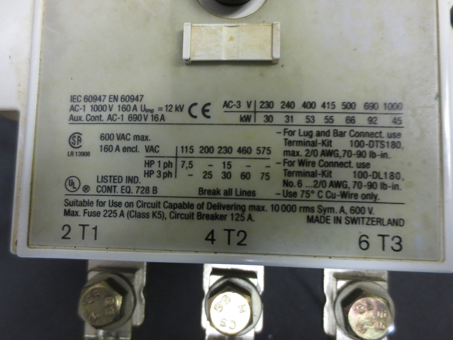 ALLEN-BRADLEY 100-D95 CONTACTOR - 3-POLE, 380-500V COIL - 600V MAX 160A ENCL