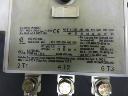 ALLEN-BRADLEY 100-D95 CONTACTOR - 3-POLE, 380-500V COIL - 600V MAX 160A ENCL