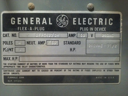 GE DFPC422DH BUS PLUG 4P 60A 240V W/ DH1P42 4P 30-60A TYPE DH1 600V FLEX A PLUG