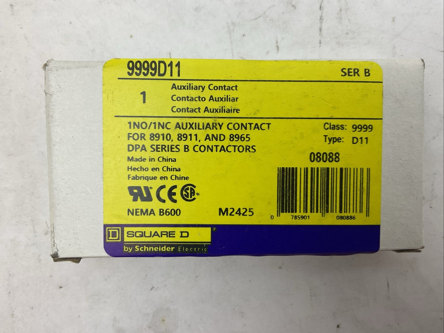 SQUARE D 9999D11 AUXILIARY CONTACT SER B 1NO/1NC
