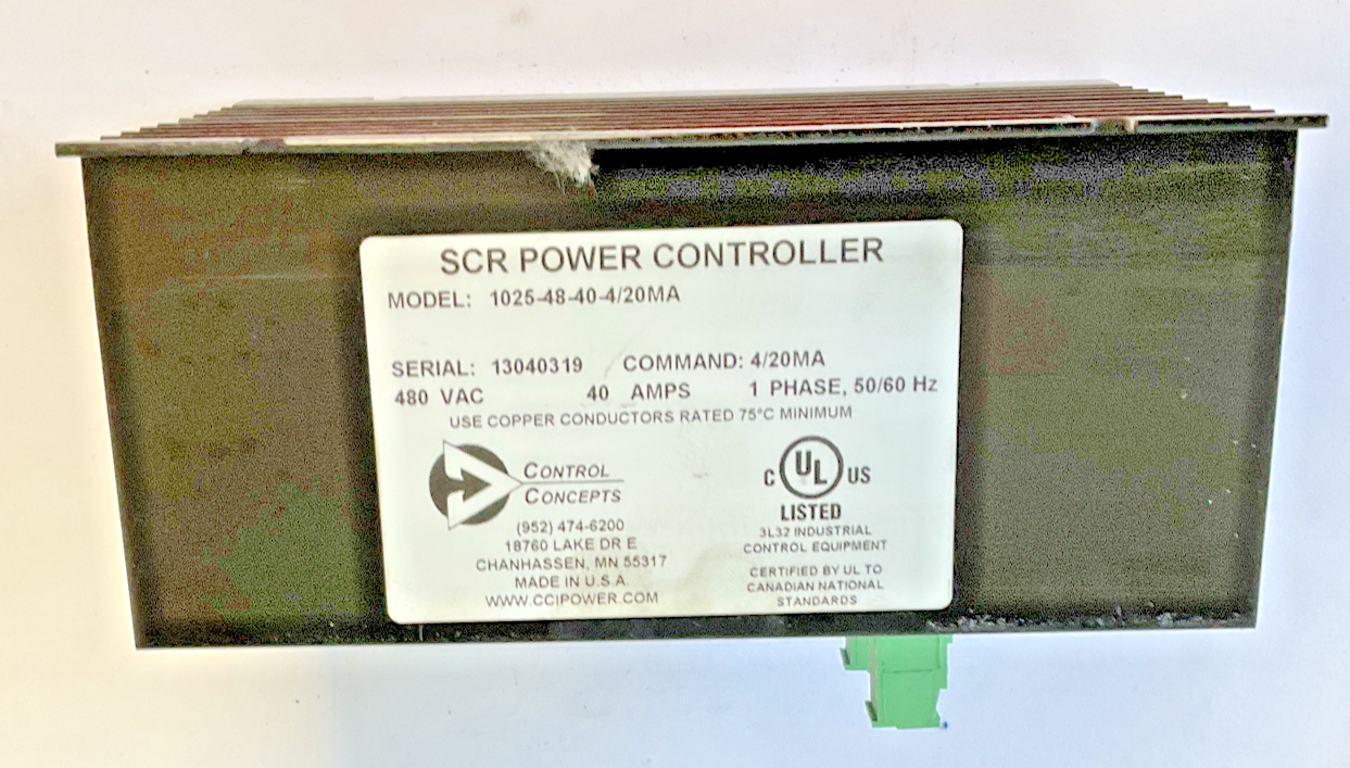 CONTROL CONCEPTS 1025-48-40-4/20MA SCR POWER CONTOLLER 480VAC 40AMPS 1PH 50/60HZ