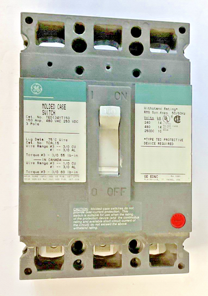 GE TED134YT150 CIRCUIT BREAKER 150A 480VAC 250VDC 3POLE WITHOUT TRIP