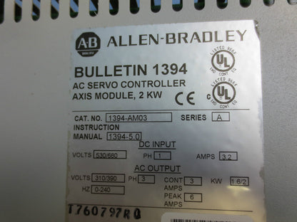 ALLEN-BRADLEY 1394-AM03 Ser. A - AC SERVO CONTROLLER AXIS MODULE 2KW