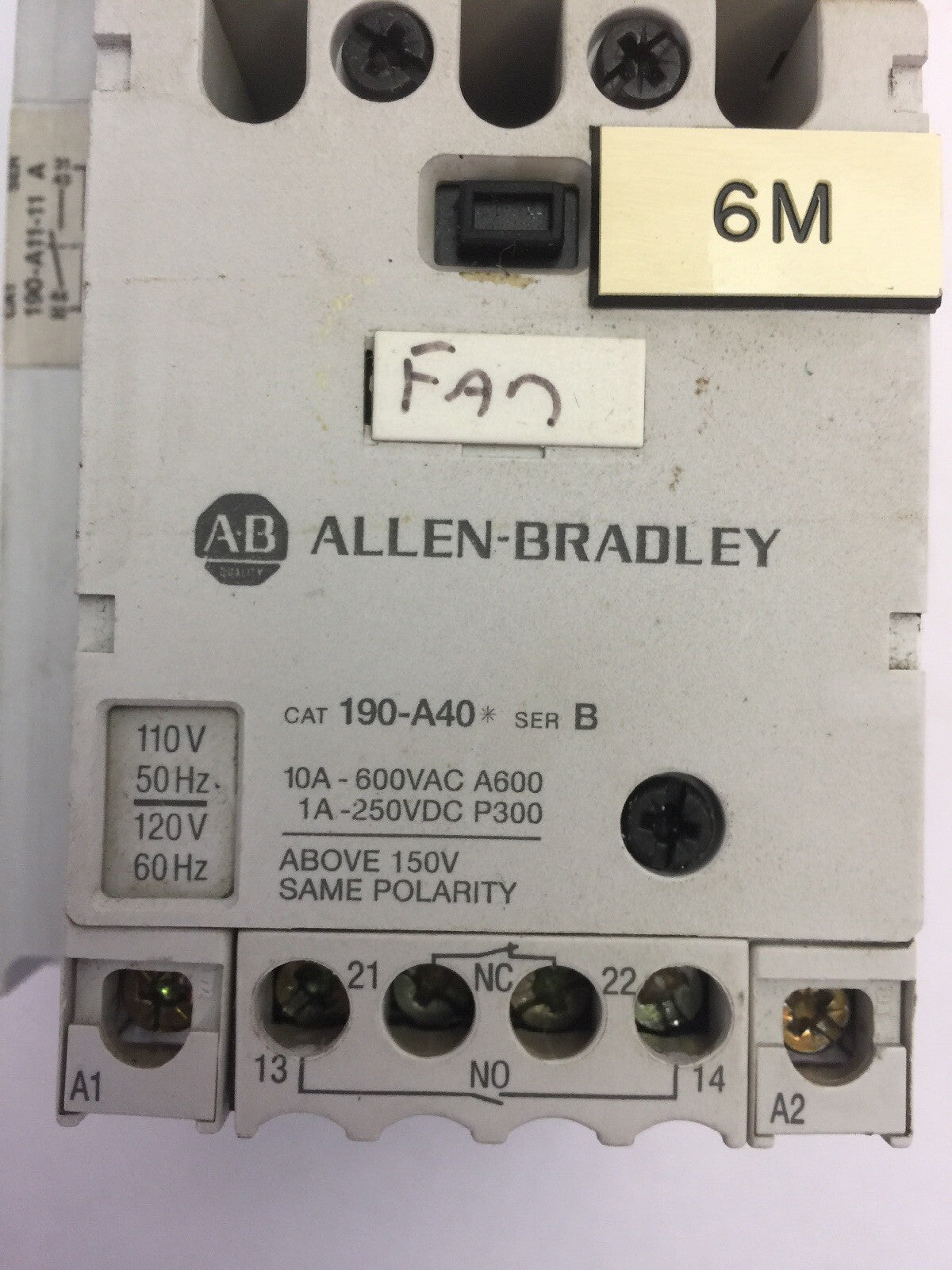 ALLEN BRADLEY MOTOR STARTER 190-P024 SER A 190-MN SER A 190-A40 SER B COIL 120V