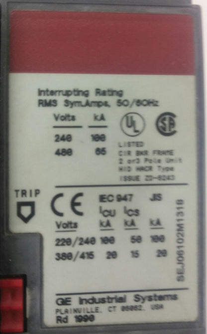 GE SELA24AT0030  2P, 30A, 480V,CIRCUIT BREAKER W/ 20A PLUG, USED GOOD CONDITION