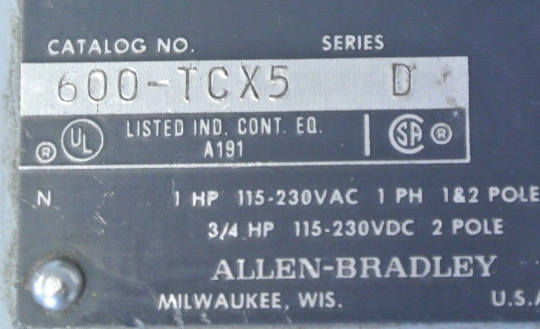 ALLEN-BRADLEY 600-TCX5 MANUAL STARTING SWITCH
