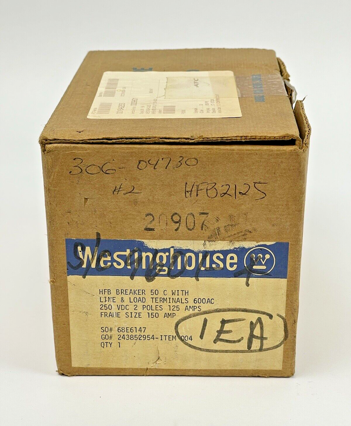 WESTINGHOUSE- HFB2125 - CIRCUIT BREAKER - 2P, 125A, 50C, 600 V AC, 250 V DC