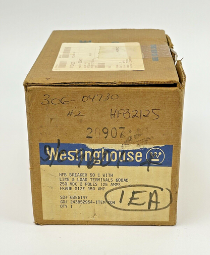 WESTINGHOUSE- HFB2125 - CIRCUIT BREAKER - 2P, 125A, 50C, 600 V AC, 250 V DC