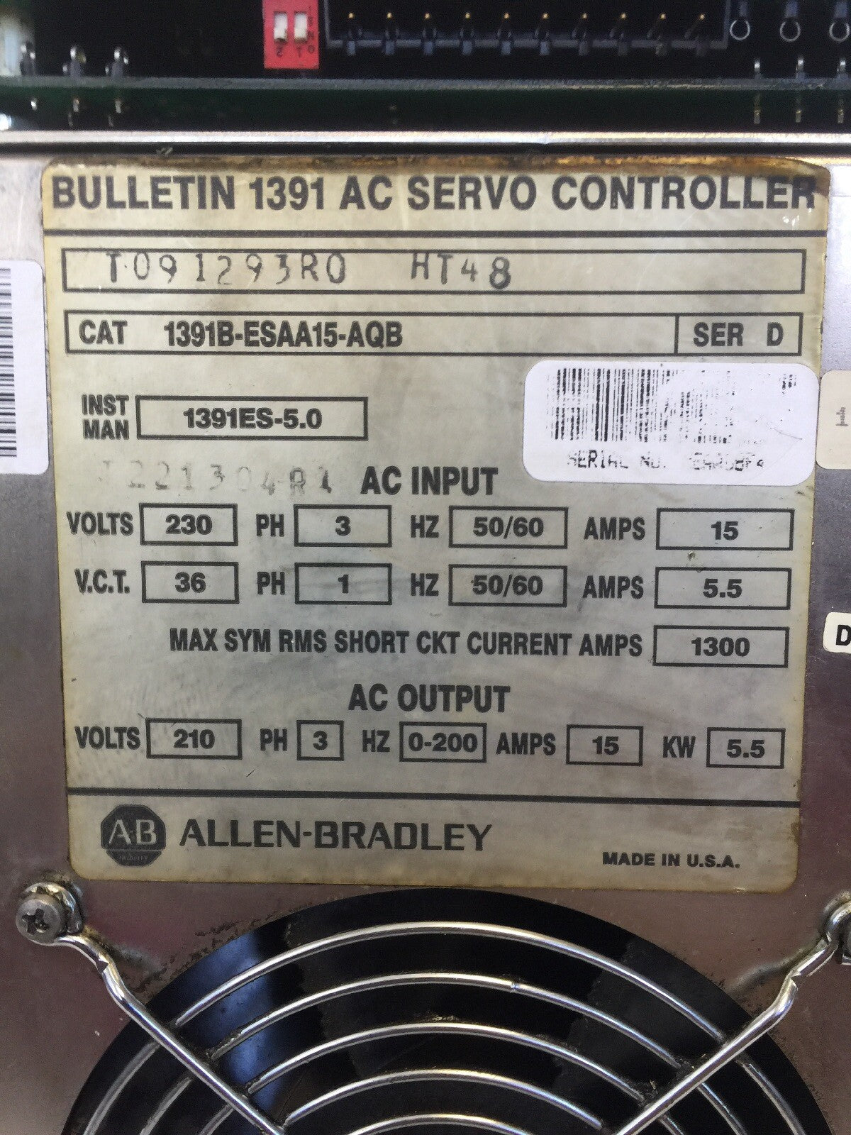 ALLEN BRADLEY 1391B-ESAA15-AQB AC SERVO CONTROLLER INPUT 230V 15 A OUTPUT 210V