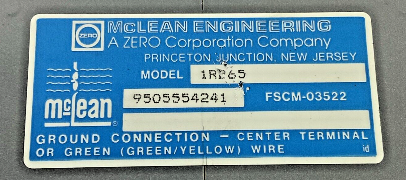 MCLEAN ENGINEERING FSCM-03522 MODEL 1R265 FAN