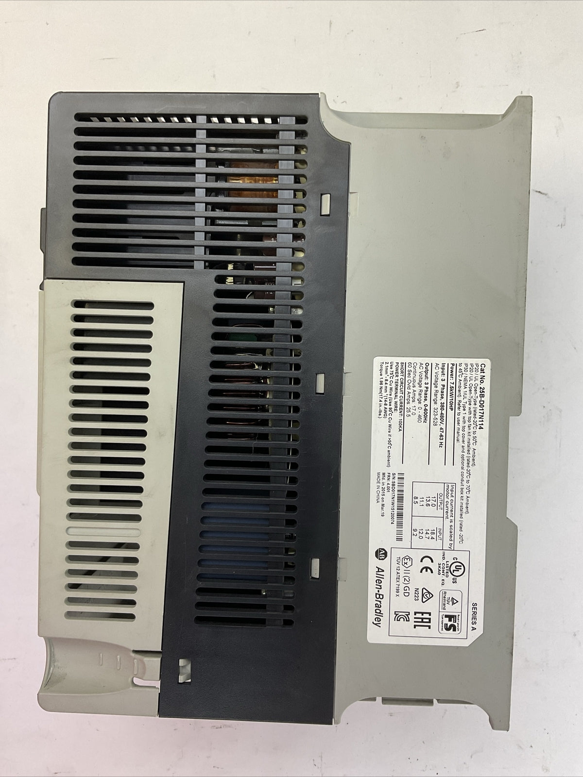 ALLEN BRADLEY 25B-D017N114 AC DRIVE FRN 4.001 OUTPUT 0-460VAC SER A POWERFLEX