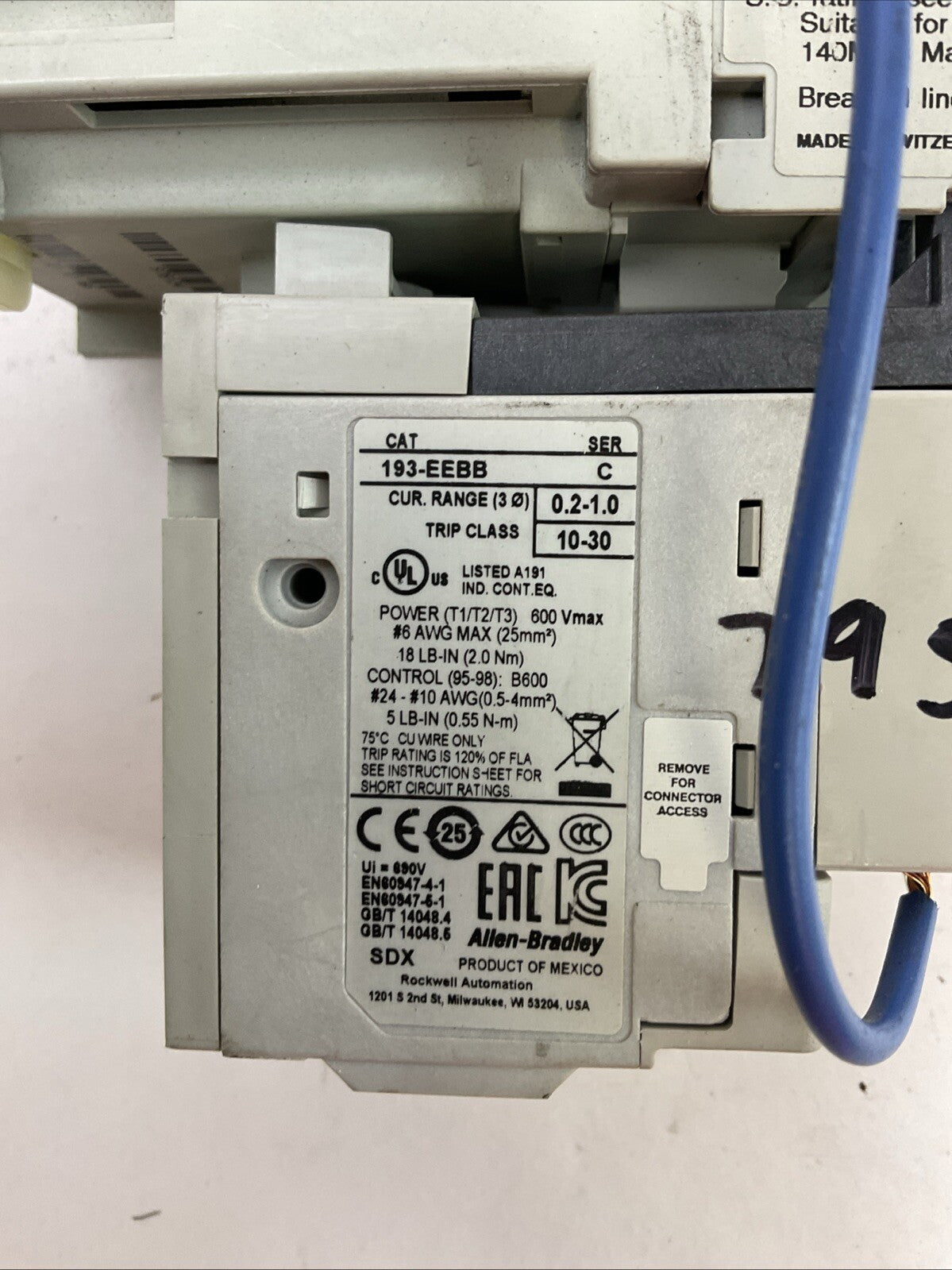 ALLEN BRADLEY STARTER (100-C09Z*10 COIL 24VDC + 193-EEBB 0.2-1.0A)
