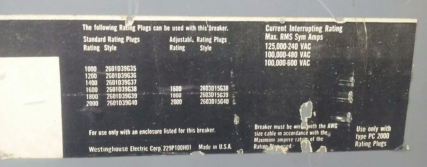 WESTINGHOUSE PC32000 MOTOR OPERATER 5661D52G01 TYPE PB-PC 120V 2A2B AUX SW