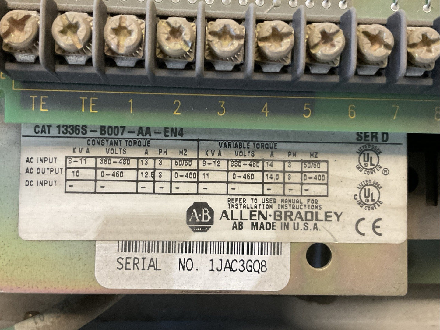 ALLEN BRADLEY 1336S-B007-AA-EN4 SER D 1336 PLUS SENSORLESS VECTOR DRIVE
