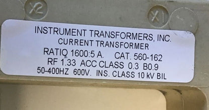INSTRUMENT TRANSFORMERS 560-162 CURRENT TRANSFORMER 1600:5A  50-400HZ 600V 10KV