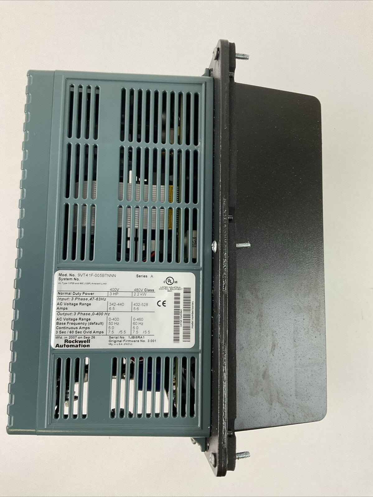 ROCKWELL AUTOMATION 9VT41F-005BTNNN AC DRIVE SERIES A 400V 3HP FIRMWARE NO 3.001