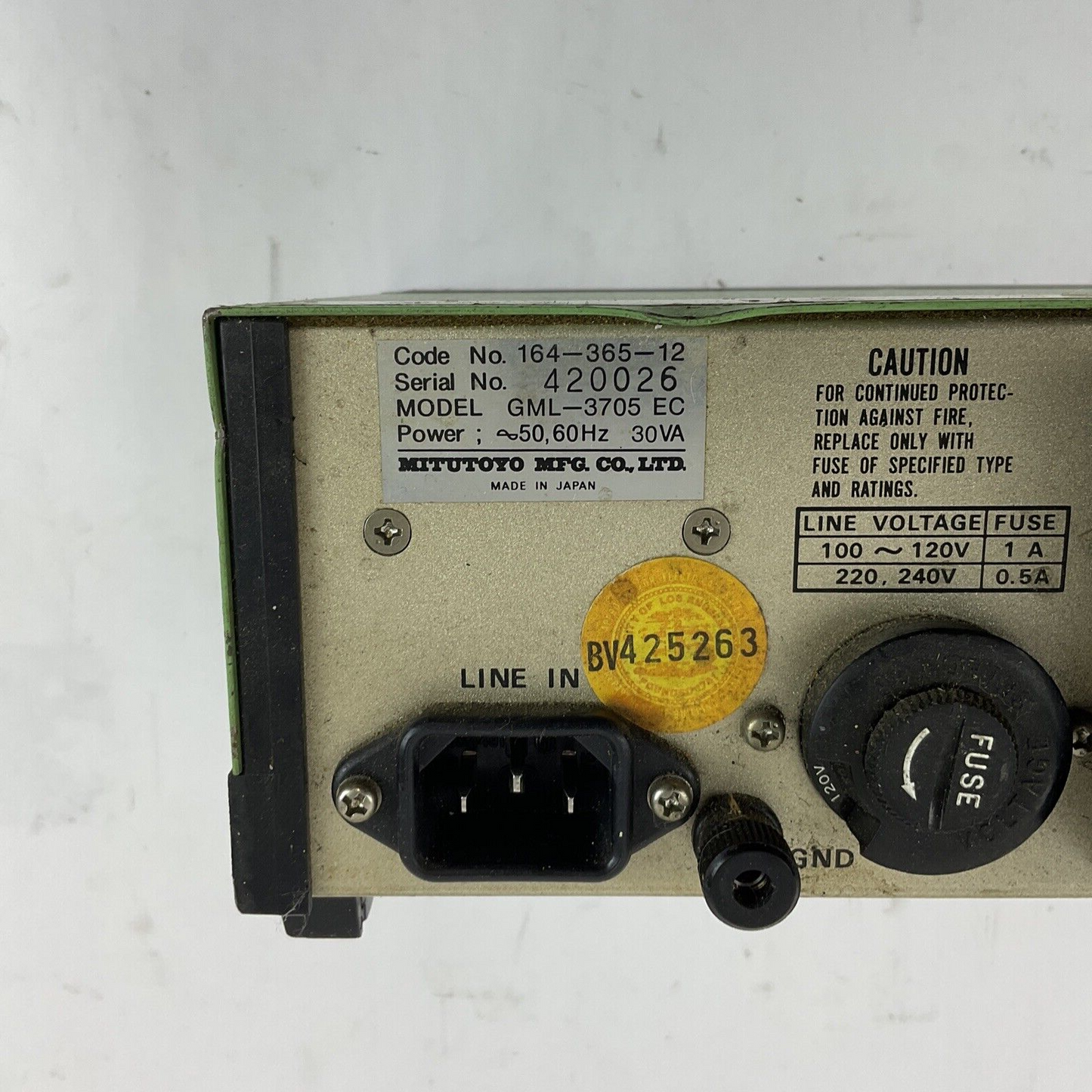 MITUTOYO GML-3705 EC DIGITAL READOUT POWER SUPPLY 50/60HZ 30VA 240V